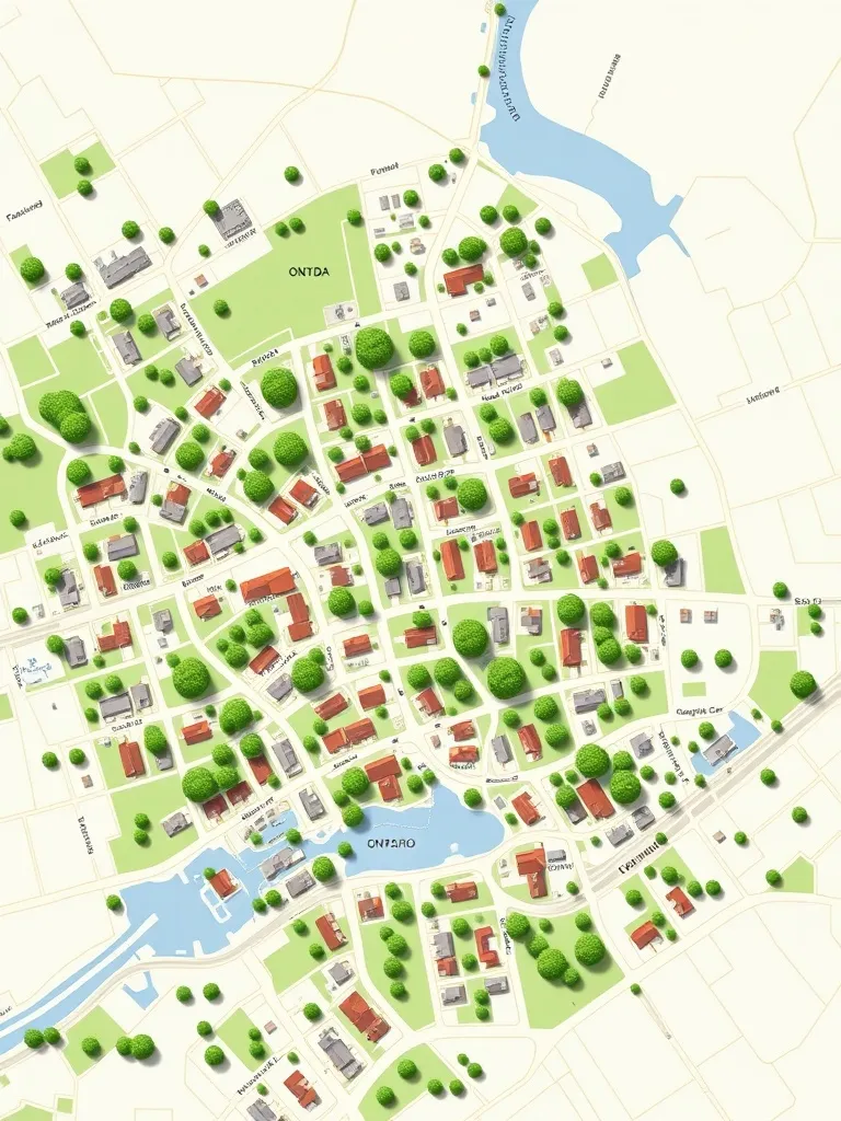 A stylized, clean architectural map of a residential distric